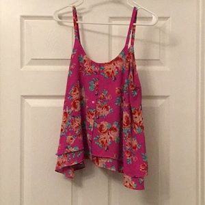 Pink flowered tank top.